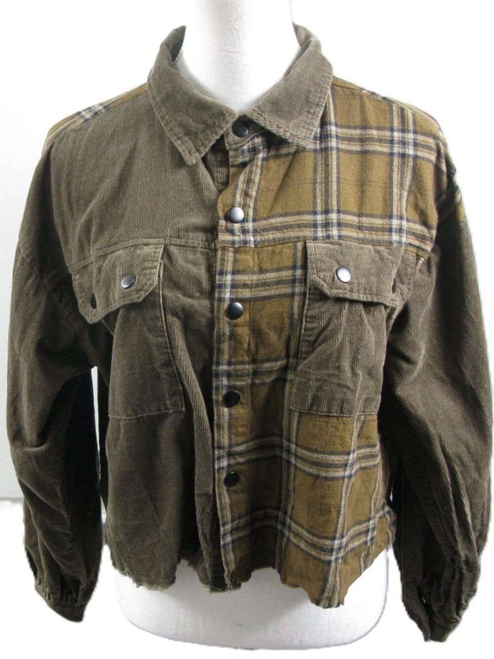 Gilded Intent Brown Corduroy/Plaid Cropped Top Size Small